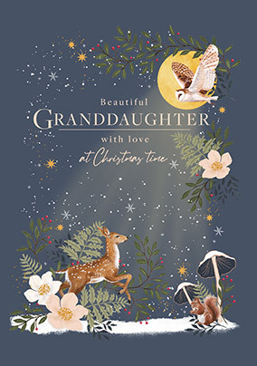 Beautiful Granddaughter At Christmastime Winter Animals Card