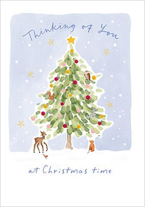 Thinking Of You At Christmastime Painted Tree Card