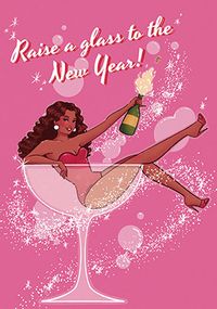 Tap to view Raise A Glass Pin Up Christmas Card