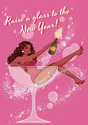 Photo of Raise A Glass Pin Up Christmas Card
