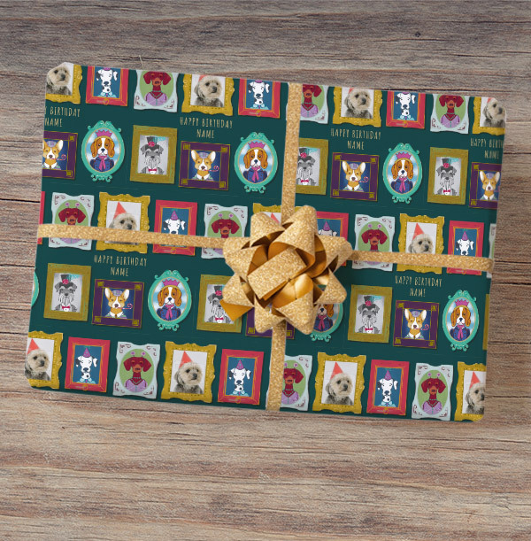 Dog Portraits Photo Birthday Wrapping Paper