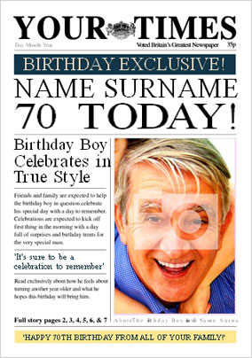 Spoof Newspaper - Your Times His 70th