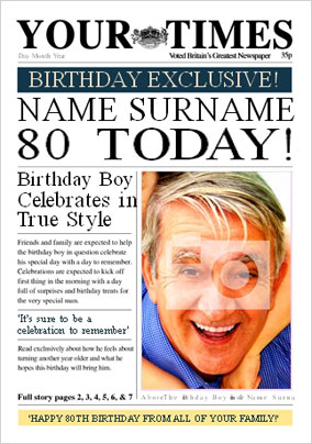 Spoof Newspaper - Your Times His 80th