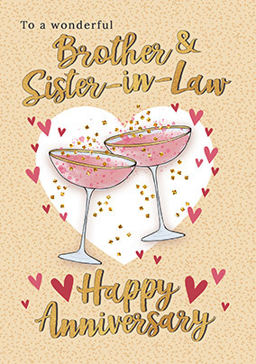 Brother and Sister-in-Law champagne glasses Anniversary Card