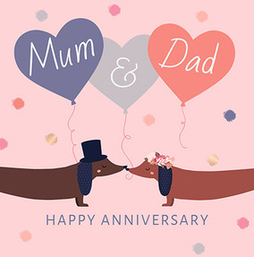 Mum and Dad Sausage Dog Anniversary Card