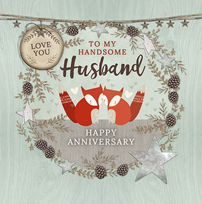 Handsome Husband Fox Anniversary Card