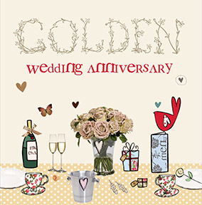Cupcake & Wellies 50th Wedding Anniversary Card - Golden