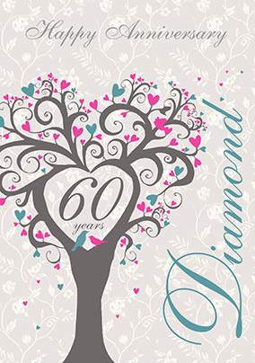 Diamond Wedding Anniversary Card - Lovetree