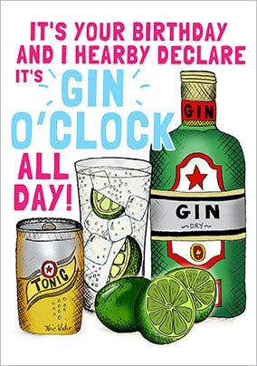 Gin O Clock All Day Birthday Card