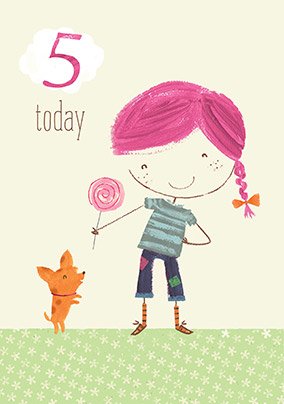 5th Birthday Card Dog and Lollipop