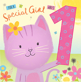 1st Birthday Card Special Girl - Cat