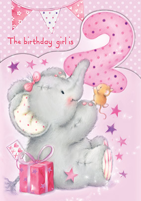 Birthday Girl is 2 Elephant Birthday Card