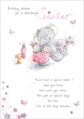 Elephant Birthday Wishes Sister Birthday Card
