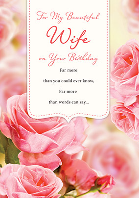Pink Roses Beautiful Wife Birthday Card