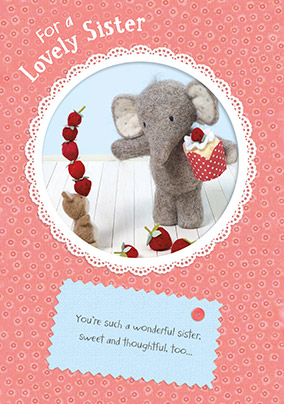 Elephant & Strawberries Lovely Sister Birthday Card