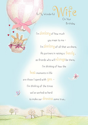 Bunnies & a Hot Air Balloon Wife Birthday Card