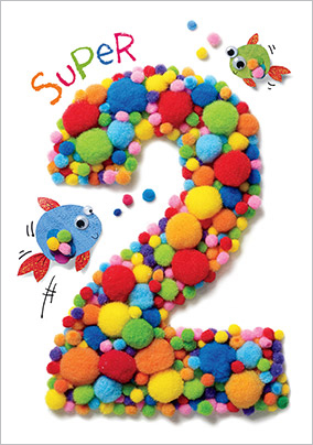 2nd Birthday Card - Rainbow Bobbles