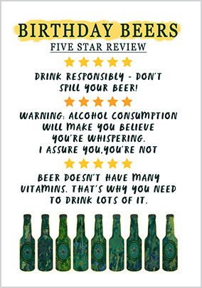 5 Star Birthday Beers Card
