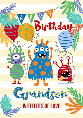 Grandson Monsters Birthday Card