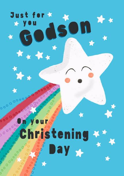 Sun Moon And Stars Godson Christening Card