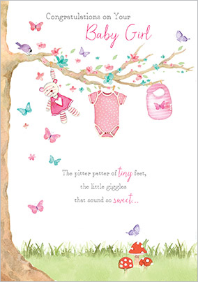 Gibson New Baby Girl Congratulations Card - Pitter Patter