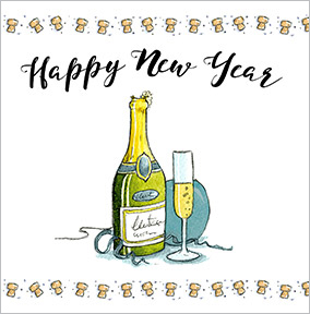 Bottle of Champagne New Year Card