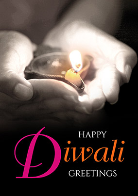 Candle in palms Diwali Card