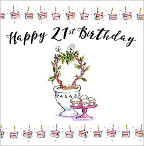 Topiary & Cupcakes 21st Birthday Card