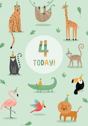 4 Today Zoo Animals Birthday Card