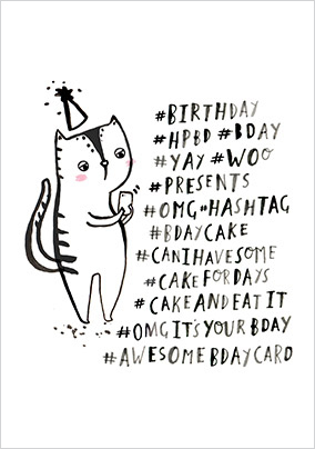 Cat Hashtags Birthday Card