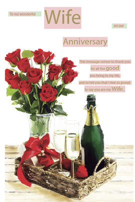 Wonderful Wife Roses Anniversary Card