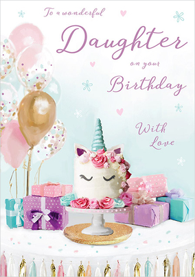 Daughter Unicorn Cake Birthday Card