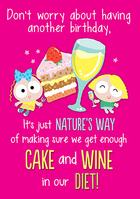 Cake and Wine Diet Birthday Card