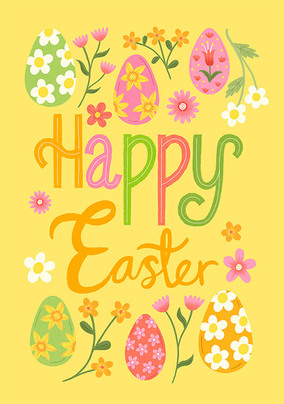 Happy Easter Flowers and Eggs Card