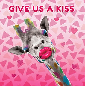 Give Us A Kiss Giraffe Valentine's Day Card