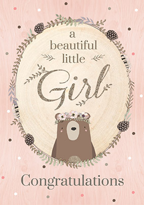Beautiful Little Girl New Baby Card - Winter Wonderland