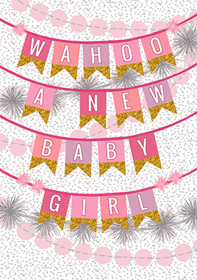 A New Baby Girl Bunting Card