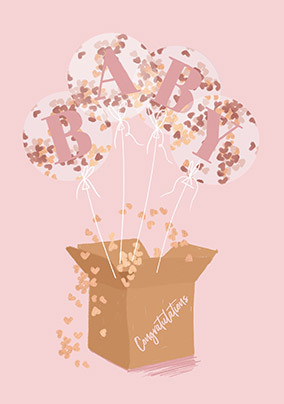 Baby Girl Balloons New Baby Card