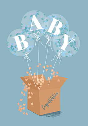 Baby Boy Balloons New Baby Card