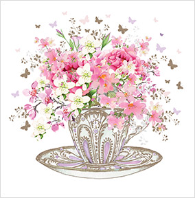 Flower Tea Cup Birthday Card