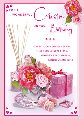 Wonderful Cousin Floral Teacup Birthday Card