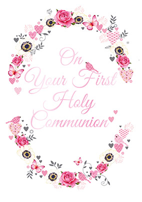 First Holy Communion Pink Card