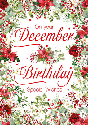 December Birthday Floral Christmas Card