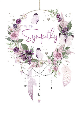 With Sympathy Flowers and Feathers Card