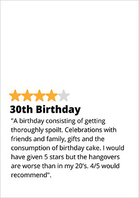 Star Review 30th Birthday Card