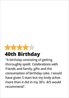 Review 40th Birthday Card