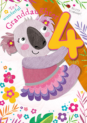 Granddaughter 4 Today Koala Birthday Card - JoJo's Jungle