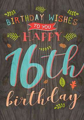 Paper Wood Birthday Card - 16th Birthday Today