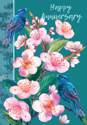 Happy Anniversary Flowers and Birds Card