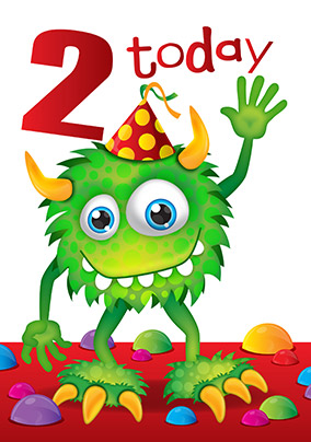 2 Today Green Monster Birthday Card - Simon Elvin